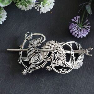 Vintage inspired Viking Hair Accessory Silver Tone, Engraved Detailing, Hair Pin